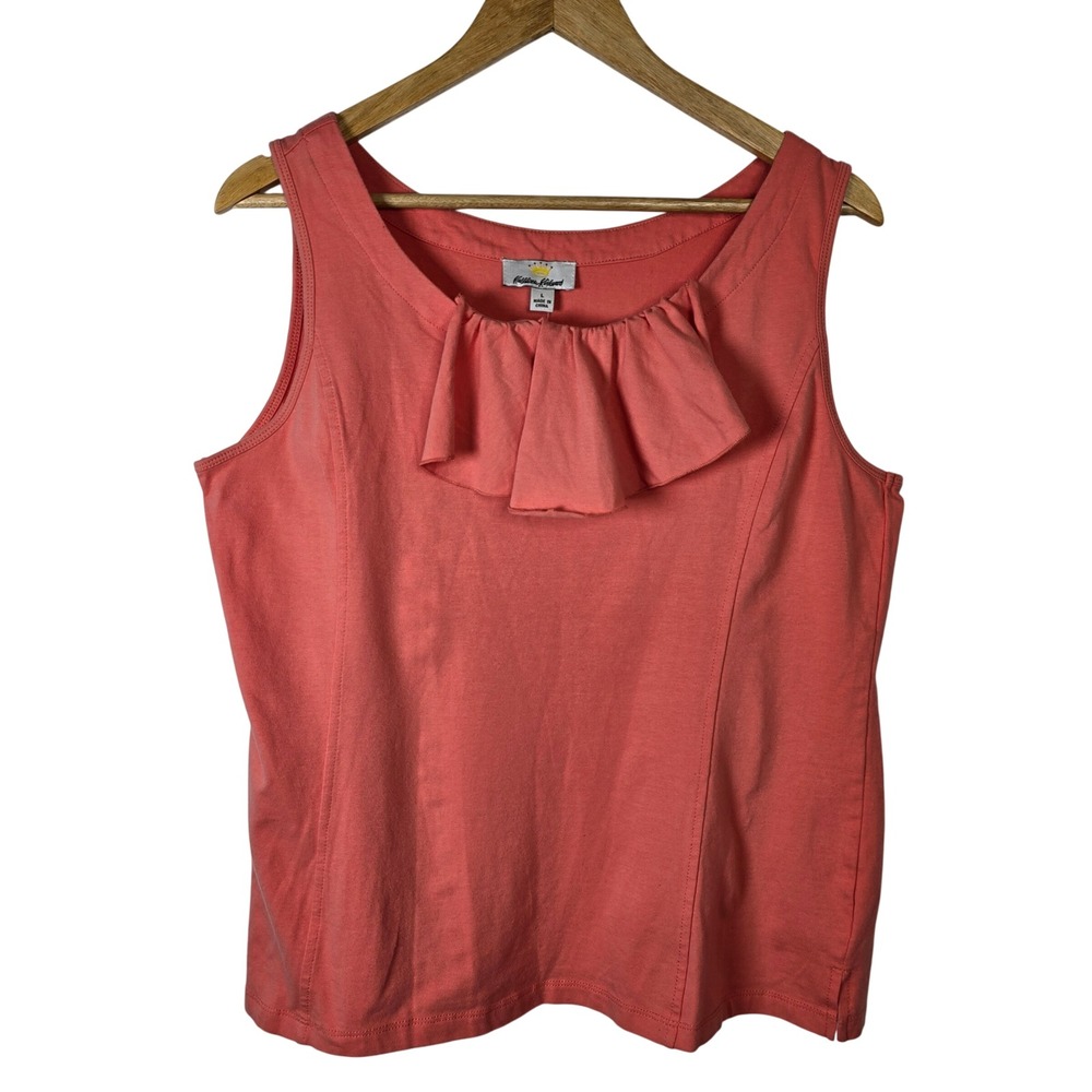 Kathleen Kirkwood Coral Ruffle‎ Neck Tank Top Women's Size L Cotton Spandex